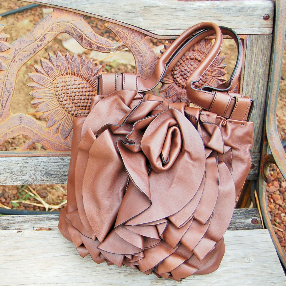 Valentino "Rose Vertigo" Brown Nappa Leather Hobo